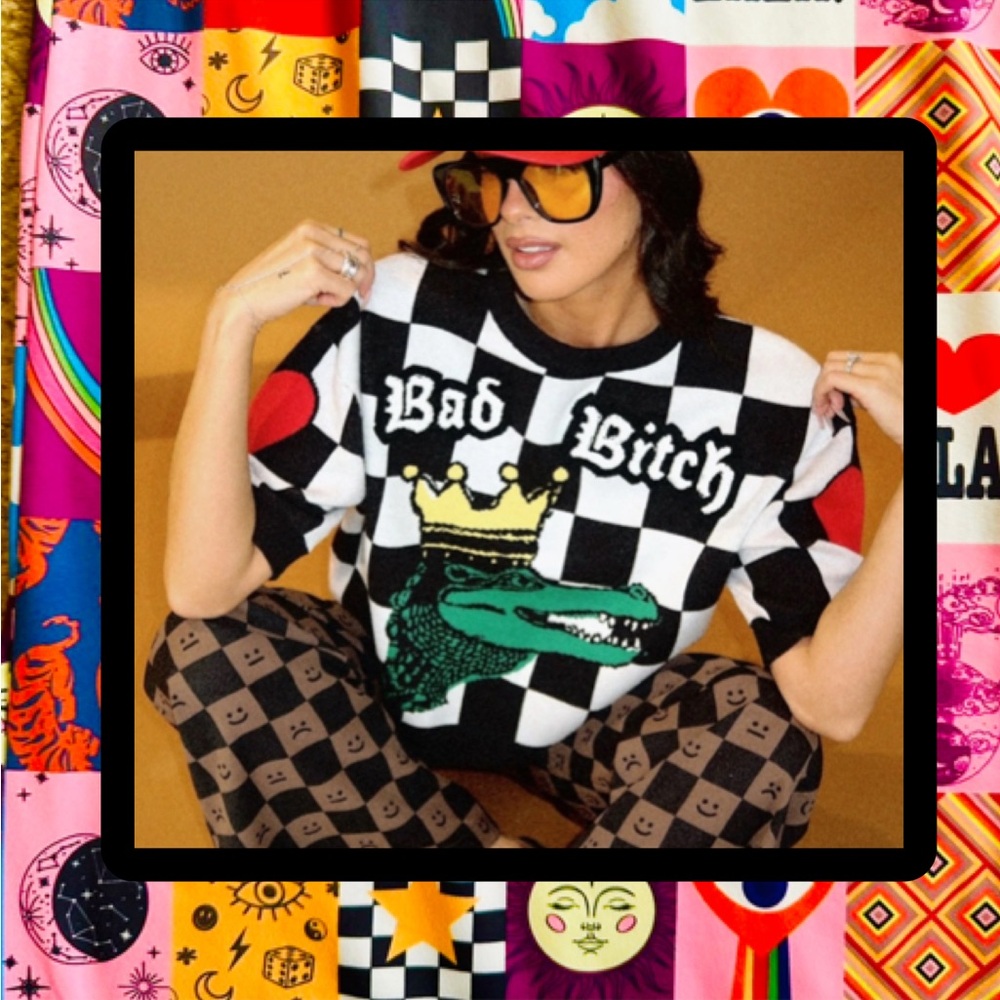 Checkered Crocodile Graphic Sweater Dressed in LaLa NWT